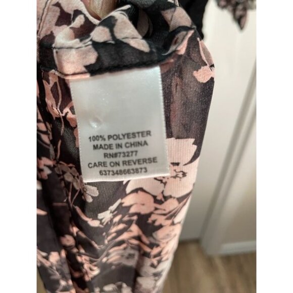 Blouse Medium Black Long Sleeve with Floral Cuffs & Separate Floral Scarf, ELLE - Picture 8 of 10